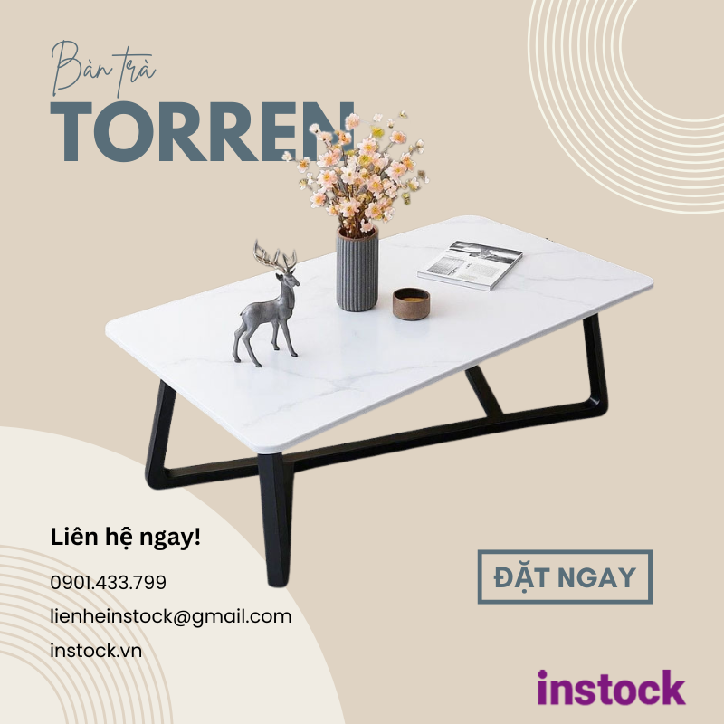Bàn trà chân sắt mặt đá Torren