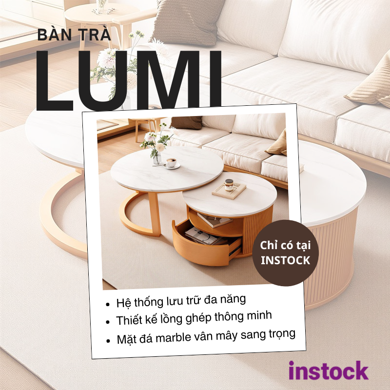 Bàn trà chân gỗ mặt đá Lumi