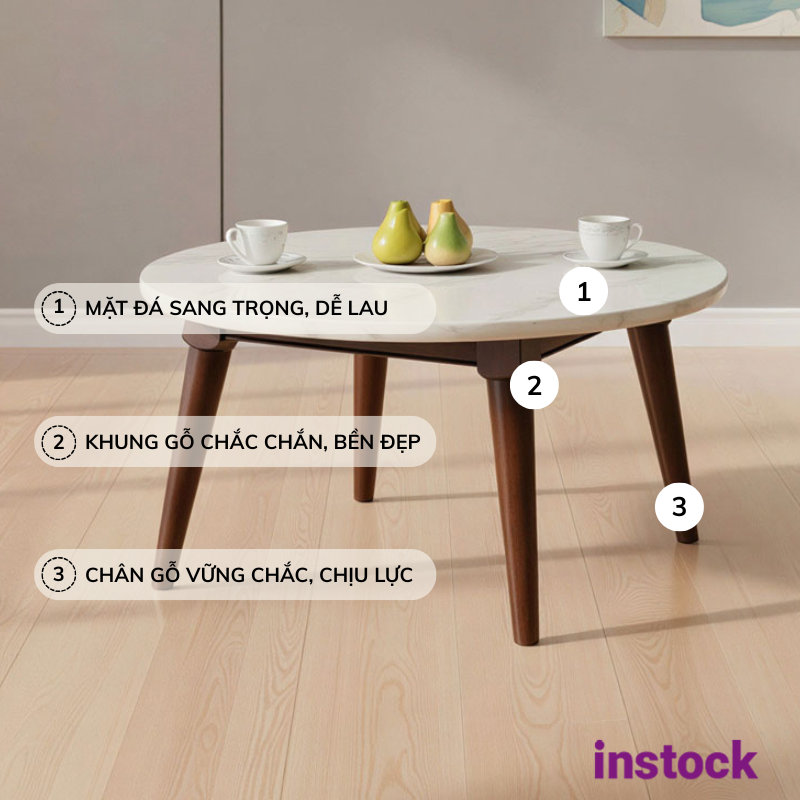 Bàn trà chân gỗ mặt đá Homsun