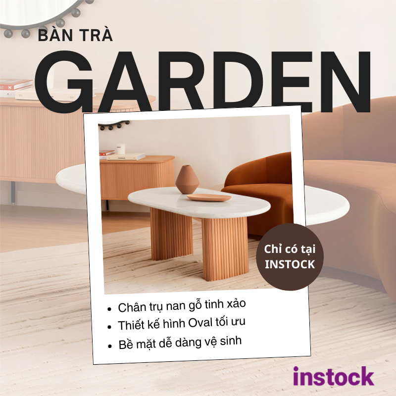 Bàn trà chân gỗ mặt đá Garden