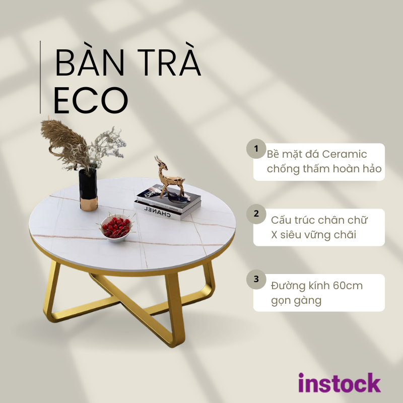 Bàn trà chân sắt mặt đá Eco