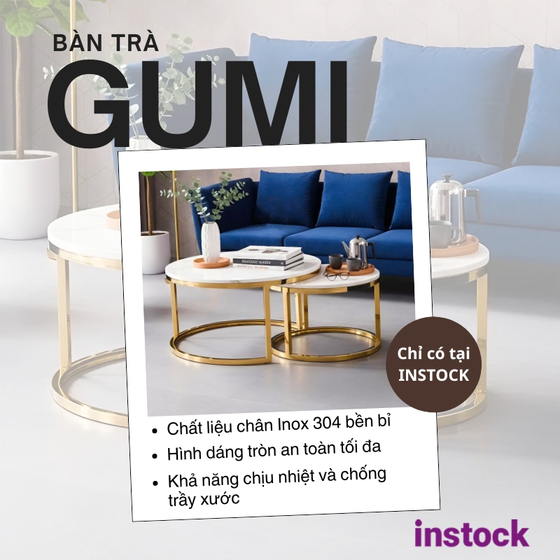Bàn trà chân inox mặt đá Gumi