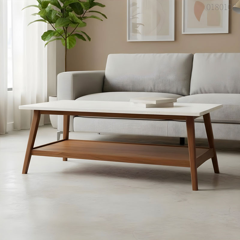 Bàn trà chân gỗ mặt đá Luxury