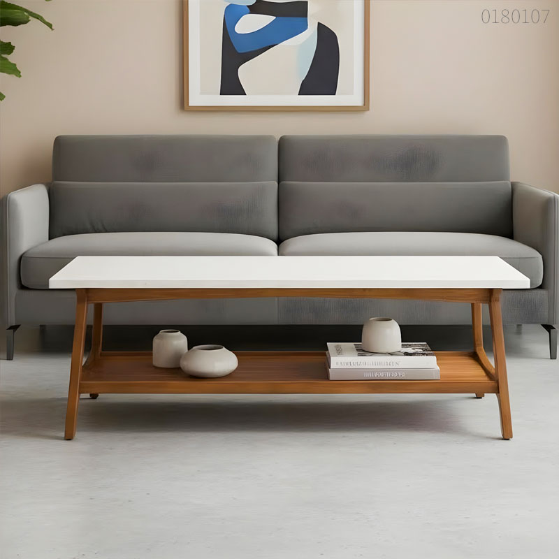 Bàn trà chân gỗ mặt đá Luxury