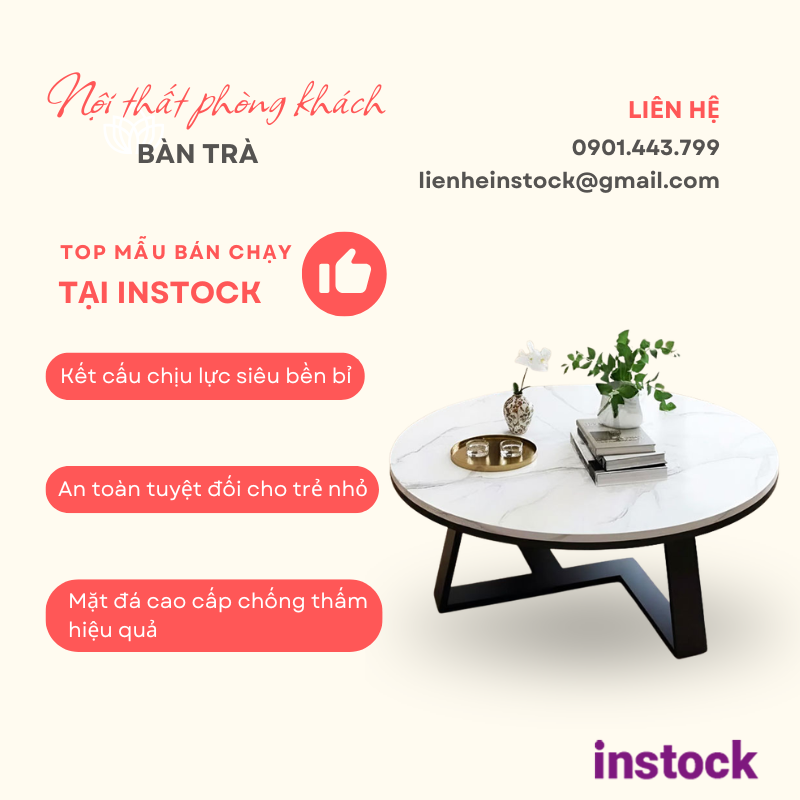 Bàn trà chân sắt mặt đá Omega