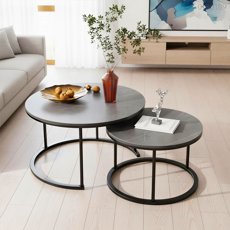 Bàn trà chân sắt mặt đá Press
