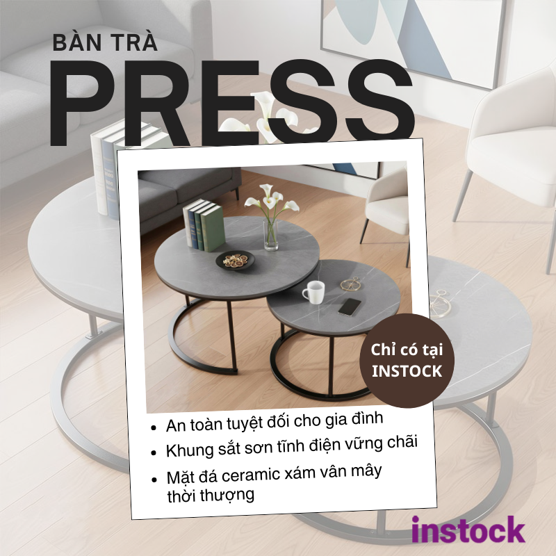 Bàn trà chân sắt mặt đá Press