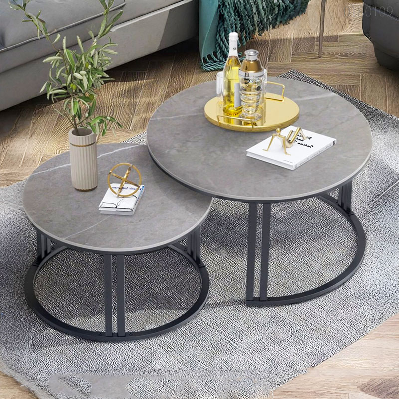Bàn trà chân sắt mặt đá Steel