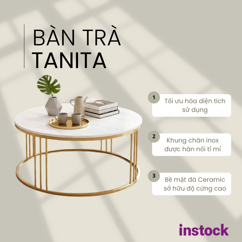 Bàn trà chân inox mặt đá Tanita