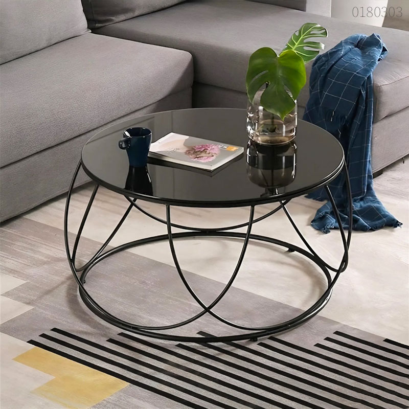 Bàn trà chân sắt mặt kính Kuma