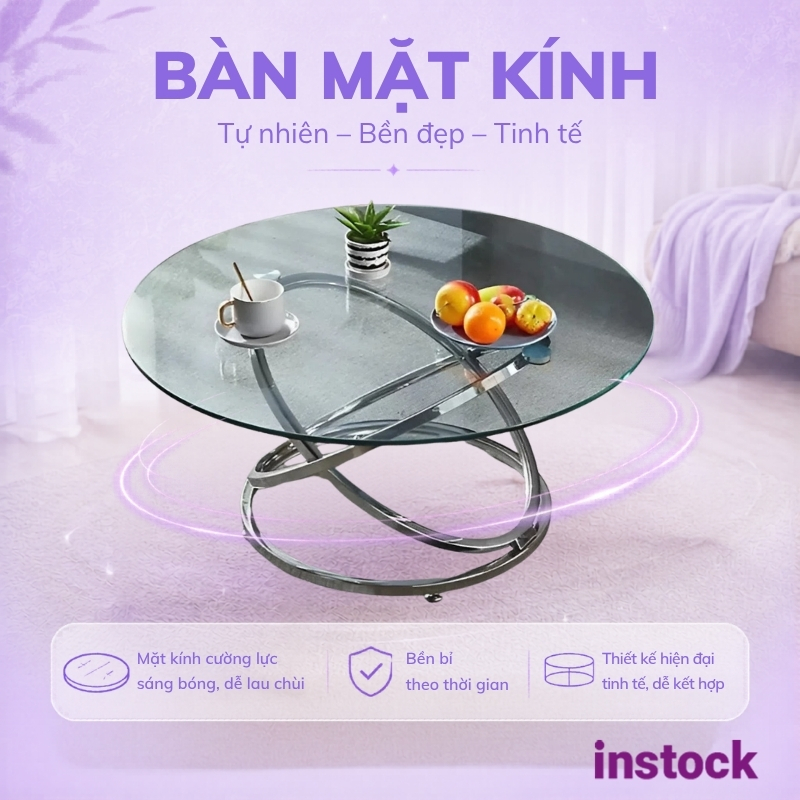 Bàn trà chân inox mặt kính Yumi