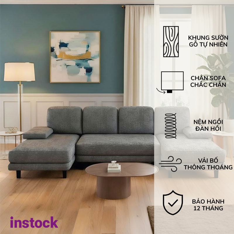 Sofa vải bố chữ U Amber
