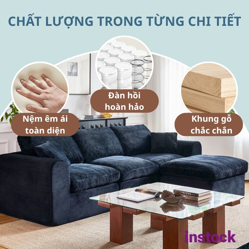 Sofa vải nhung chữ L Ciro